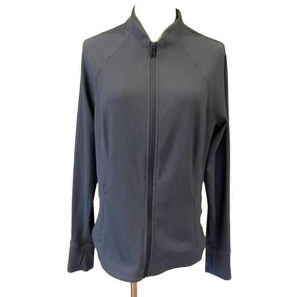 Athleta Salutation Jacket Granite Blue Full Zip Large Active Athletic Gym - Picture 2 of 13